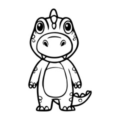 Dibujo con líneas de un bebé dinosaurio o dragón simpático de pie visto de frente  © teracreonte