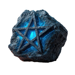 Mystical Pentagram Stone: Intricate engraving on a rugged stone, it reveals a luminous pentagram, radiating an aura of ancient mystery and spiritual significance.