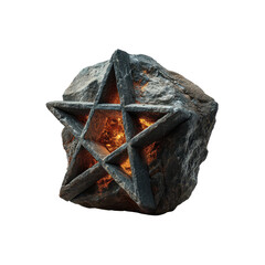 Mysterious Rock Star: A rugged rock, carved with a five-pointed star, emanates a warm, ethereal glow from within, creating a striking contrast of textures and light.