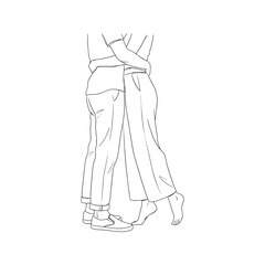 Minimalist Line Art Illustration of Romantic Couple Embracing and Hugging
