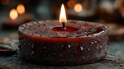 Cozy candle wax pool macro with flickering light images illustration