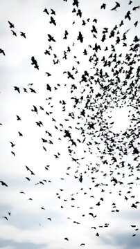 Green Screen a set of 7 footages flock crows isolated on white background silhouettes birds in motion far the sky nature pattern for design visual element compositing scene 2 with distortion, overlay