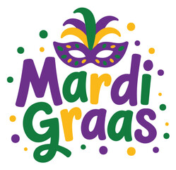 Mardi Gras Mask Purple Green Yellow Vector on a White Background