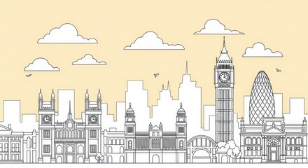 Obraz premium London Skyline Outline Drawing: Iconic Landmarks and Cityscape