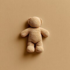 A teddy bear rests on a plain background. The setting is indoors with no visible objects around