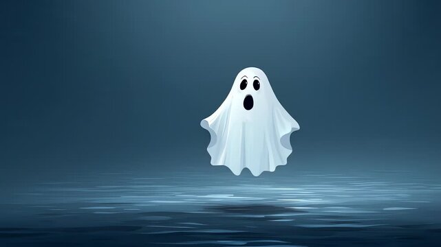 A ghost in white sheet floating.