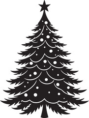 Obraz premium Evergreen Elegance: A silhouette of a meticulously decorated Christmas tree, a beacon of festive cheer, stands against a simple backdrop.