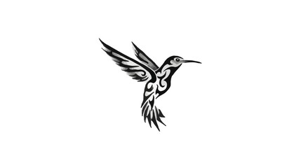 Fototapeta premium Hummingbird illustration elegant black and white design on clean white backdrop