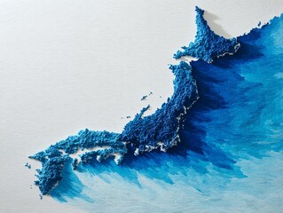 青のテクスチャで表現された日本列島と海の広がりが印象的な地理イメージ