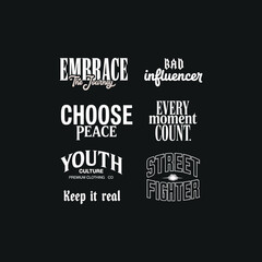 Set of inspirational typography phrases and quotes for t-shirt design, vintage style, hand drawn