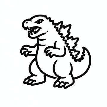 Cartoon Monster Kaiju Godzilla Outline Drawing Vector Illustration
