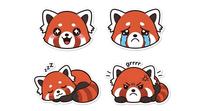 Cute red panda stickers with various happy and sad emotions
