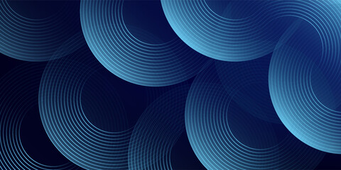Abstract glowing circle lines on dark blue background. Geometric stripe line art design. Modern shiny blue lines. Futuristic technology concept. Suit for poster, cover, banner, brochure, website