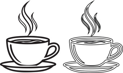 Obraz premium Black and white of two steaming coffee cups on saucers line hot beverage