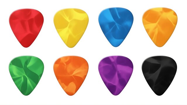 A set of colorful guitar picks on transparent background