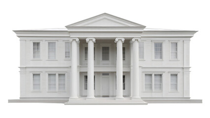 Obraz premium Large white house with columns and triangular roof on transparent background transparent background