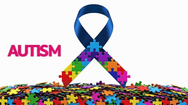 Autism awareness day puzzle ribbon animation