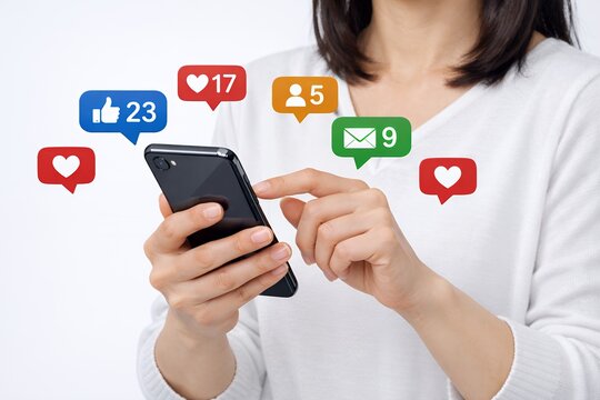 スマートフォン操作でいいねや通知が増えSNSの反応と拡散力を実感する女性