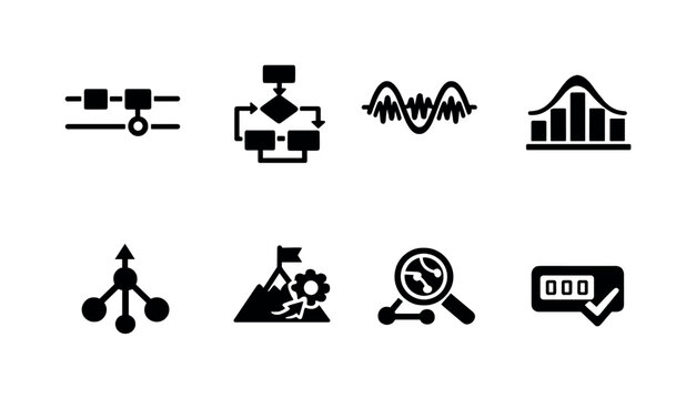 Quantum Algorithms Icons. Quantum algorithms. Filled icon set of Quantum algorithms: quantum logic gate,