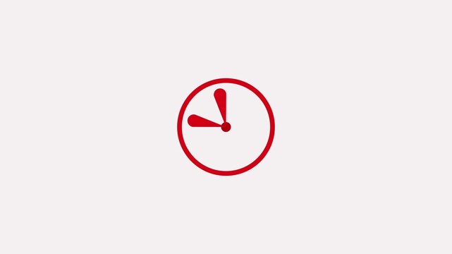 Glowing Red Minimalist Clock Animation: Seamless Loop of Neon Analog Hands Rotating on Dark Background for Time Management and Deadline Concepts