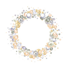 Fototapeta premium Round border of shining pearls for jewelry design. png