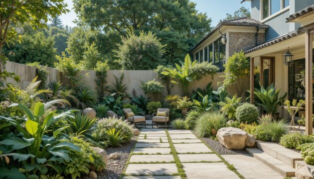 Garden Area With Seating and Plants in a Residential Setting During Daytime