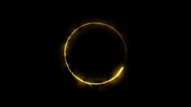 Abstract gold plasma ring on dark background. Abstract Blue circle formed a portal. 4k animation video