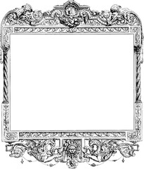 Ornate Classical Arch Frame Illustration, Detailed Black and White Decorative Antique Style Border Design