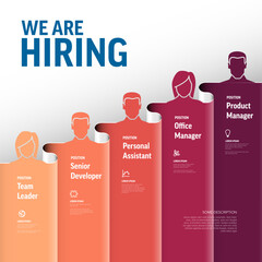 Professional hiring banner featuring puzzle pieces silhouettes for various job positions. This hiring concept highlights open job positions like manager and developer for recruitment.