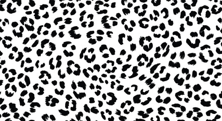 Seamless Leopard Print Pattern with Hand Drawn Animal Spot Silhouettes in Black and White for Fashion Textile and Background Design © MDABDUR