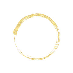 Golden glitter round frame with brush stroke effect. png
