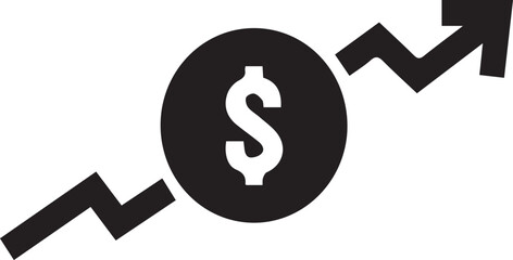 Obraz premium Dollar sign in circle with upward jagged arrow, black icon symbolizing financial growth and rising profits