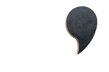 Dark grey felt comma shape design element with cork edge minimalist on transparent background