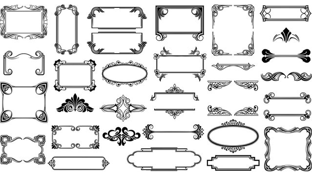 Collection of ornate black frame and border designs isolated on white background