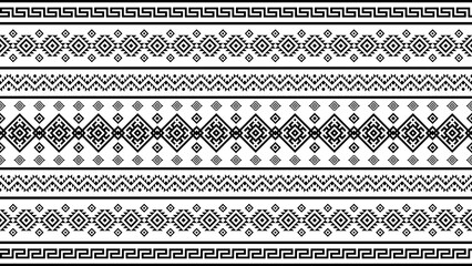 Ethnic geometric horizontal seamless pattern background in black and white with repeating tribal ornaments. Ideal for textile design, wallpaper, wrapping paper, invitation backgrounds, packaging desig