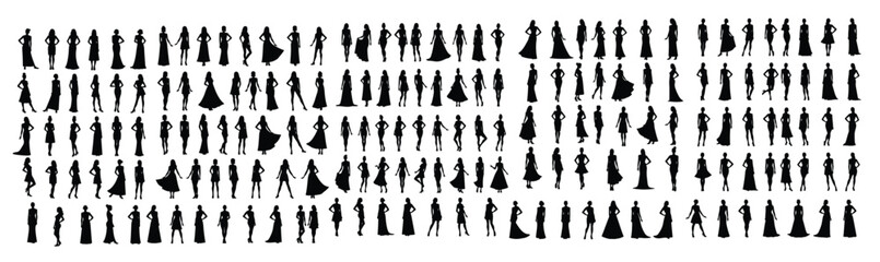Collection of black female fashion silhouettes in various poses