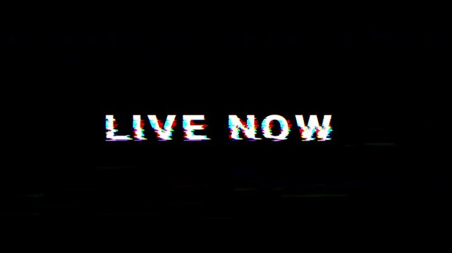 live now motion text animation with glitch pixel effect and color.  for Live Broadcast Notification. 4K video. 