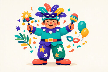 Colorful Carnival Performer Wearing Festive Jester Costume