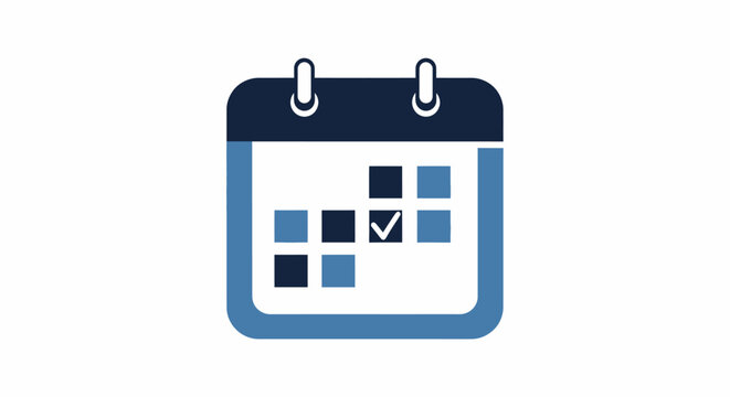 A stylized graphic icon representing a calendar with a checkmark on one of the days.