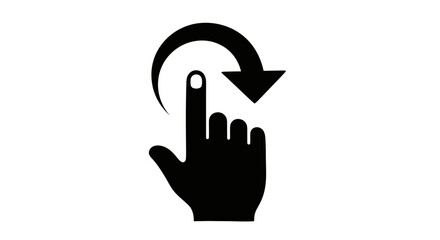 Obraz premium A black icon depicting a human finger touching a screen with a circular arrow indicating a swipe gesture.