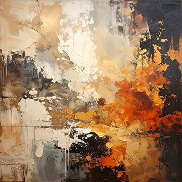 Large-format abstract art piece with a textured impasto style using dark hues and bright colors