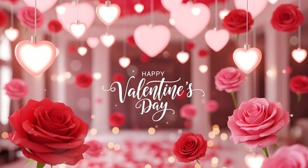  Romantic Valentine's Day Greeting with Heart Balloons and Roses
