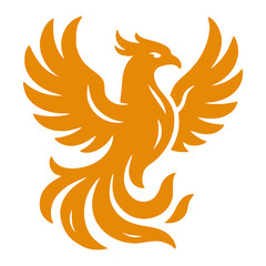 Fototapeta premium Phoenix Illustration, Orange stylized illustration of a phoenix with wings spread upward, symbolizing rebirth and power.