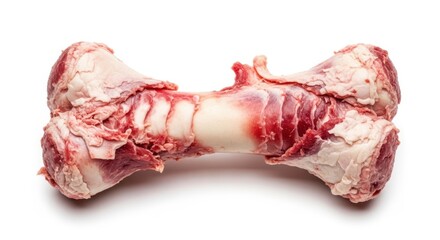 Raw Beef Bone with Meat on White Background, Fresh and Detailed
