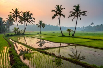 Emerald Paddy Fields at Dawn
