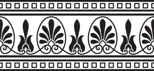 Vector monohrome black seamless classical Greek ornament. Endless European pattern. Border, frame Ancient Greece, Roman Empire.
