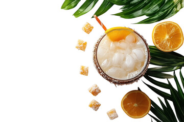 Tropical Beach Drink with Fruit Garnish isolated on transparent background