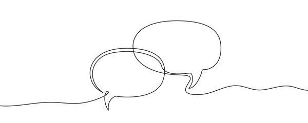 Fototapeta premium Dialogue in line art style. Minimalist drawing of two overlapping speech bubbles made in a continuous line. Vector illustration.