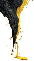 Dark fluid streams mix with glittering golden liquid, creating dynamic flow