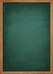 Empty dark green chalkboard framed by natural wood